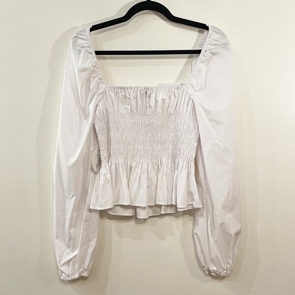 Last Chance! New Staud Jules Cotton Poplin Smocked Top White Large $225 - Picture 5 of 9